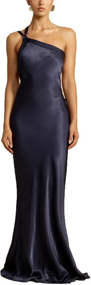 One Shoulder Maxi Prom Dress for Women Satin Long Bodycon Formal Evening Gowns Dresses
