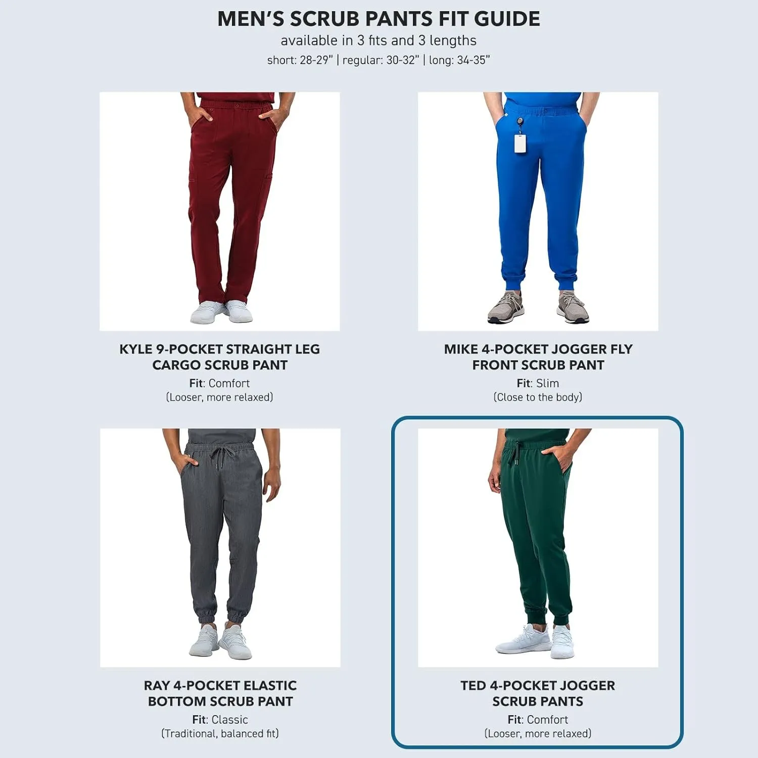 Peelz Ted 4-Pocket Jogger Scrub Pants for Men - Elastic Waistband, Drawstring Tie, Soft Men's Scrubs, Slim Fit