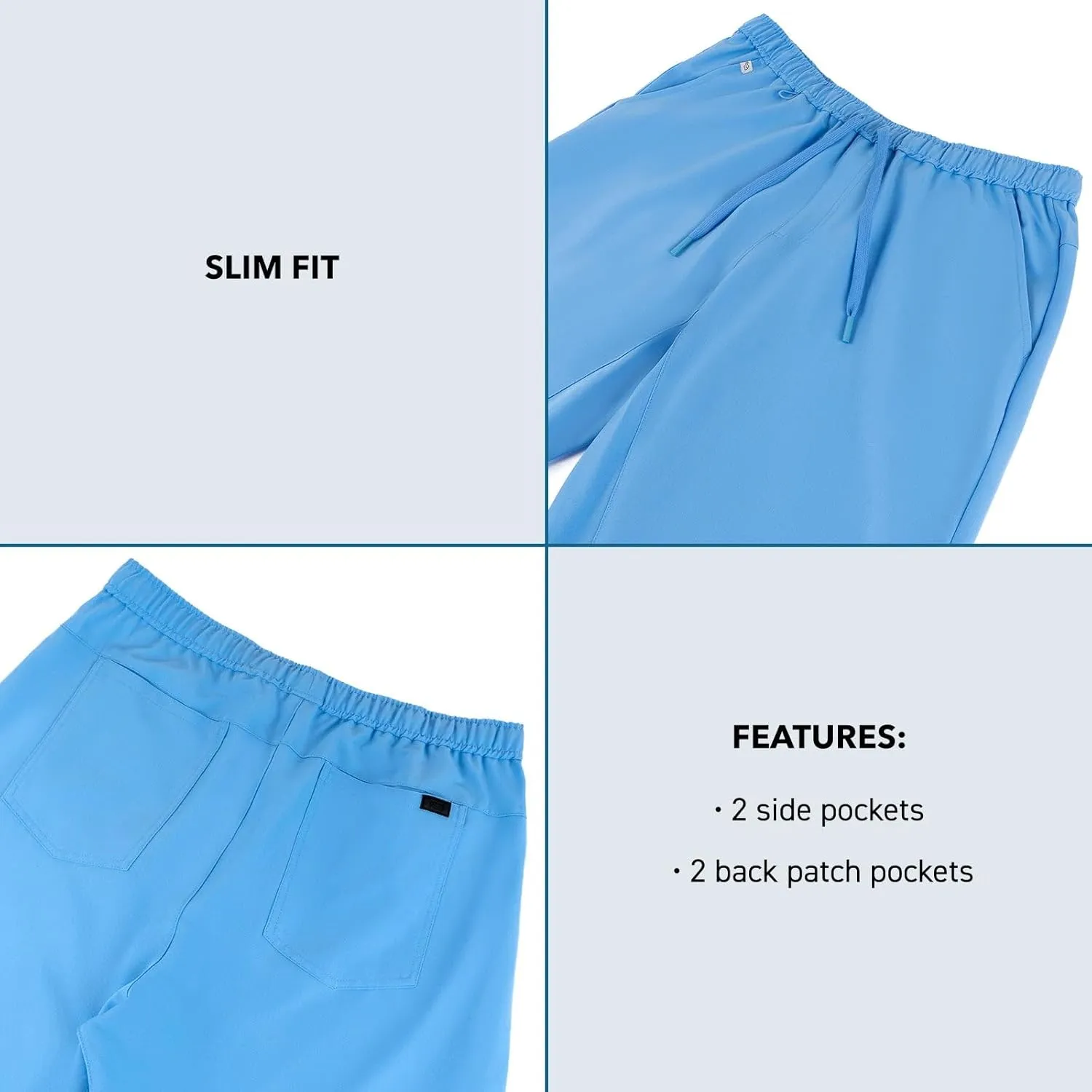 Peelz Ted 4-Pocket Jogger Scrub Pants for Men - Elastic Waistband, Drawstring Tie, Soft Men's Scrubs, Slim Fit