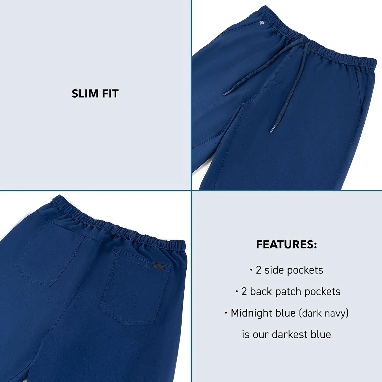 Peelz Ted 4-Pocket Jogger Scrub Pants for Men - Elastic Waistband, Drawstring Tie, Soft Men's Scrubs, Slim Fit
