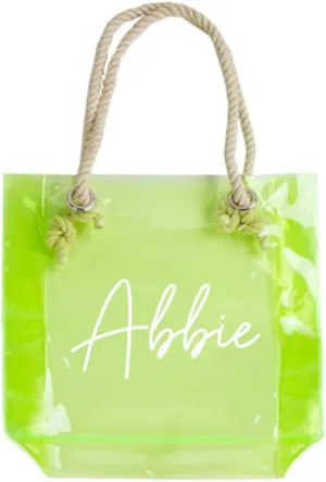 Personalized Neon Clear Tote Bag with Rope Handles Made in the USA for Wedding, Bachelorette Party & Travel