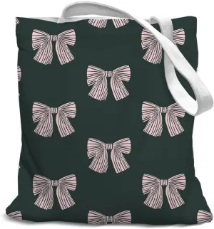 Pink Bow Preppy Canvas Tote Bag, Preppy Reusable Grocery Bags, Back to School for Students, Shopping Gift Bag for Work Travel Shoulder Bag, Best Gift for Pink Bow Lovers, White