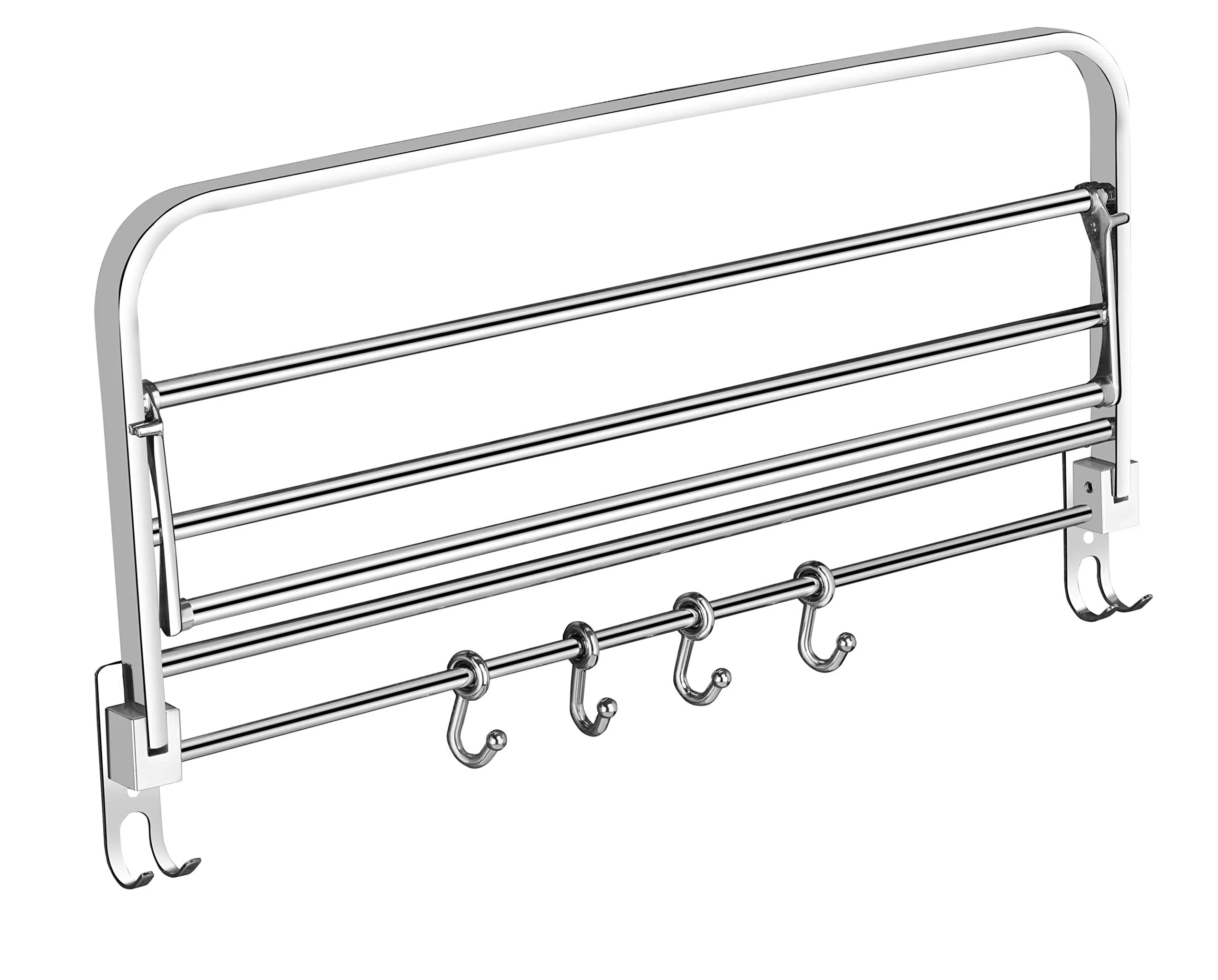 Plantex Eco 24 inch Stainless Steel Folding Towel Rack with Hooks/Towel Rod for Bathroom/Towel Hanger/Bathroom Accessories (Chrome)