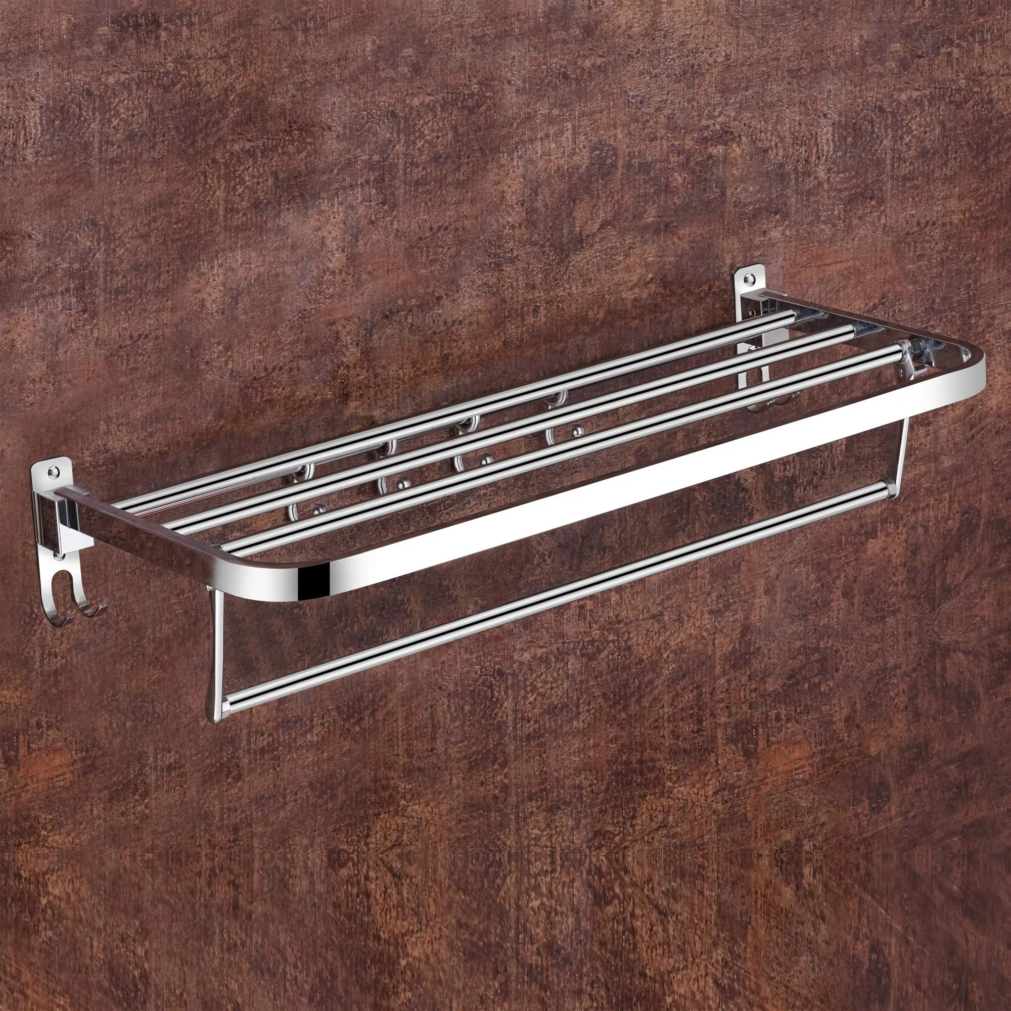 Plantex Eco 24 inch Stainless Steel Folding Towel Rack with Hooks/Towel Rod for Bathroom/Towel Hanger/Bathroom Accessories (Chrome)