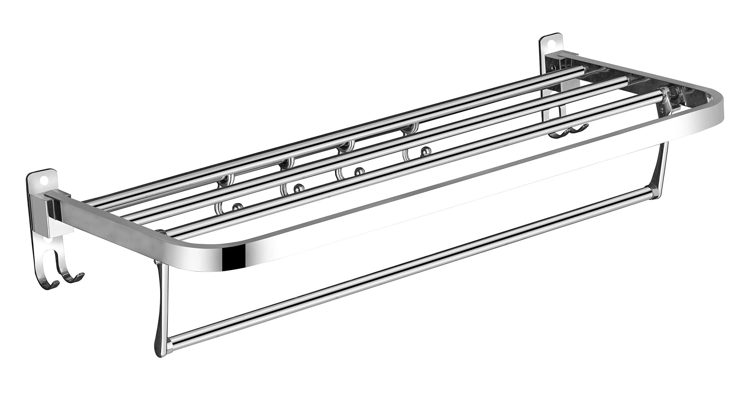 Plantex Eco 24 inch Stainless Steel Folding Towel Rack with Hooks/Towel Rod for Bathroom/Towel Hanger/Bathroom Accessories (Chrome)