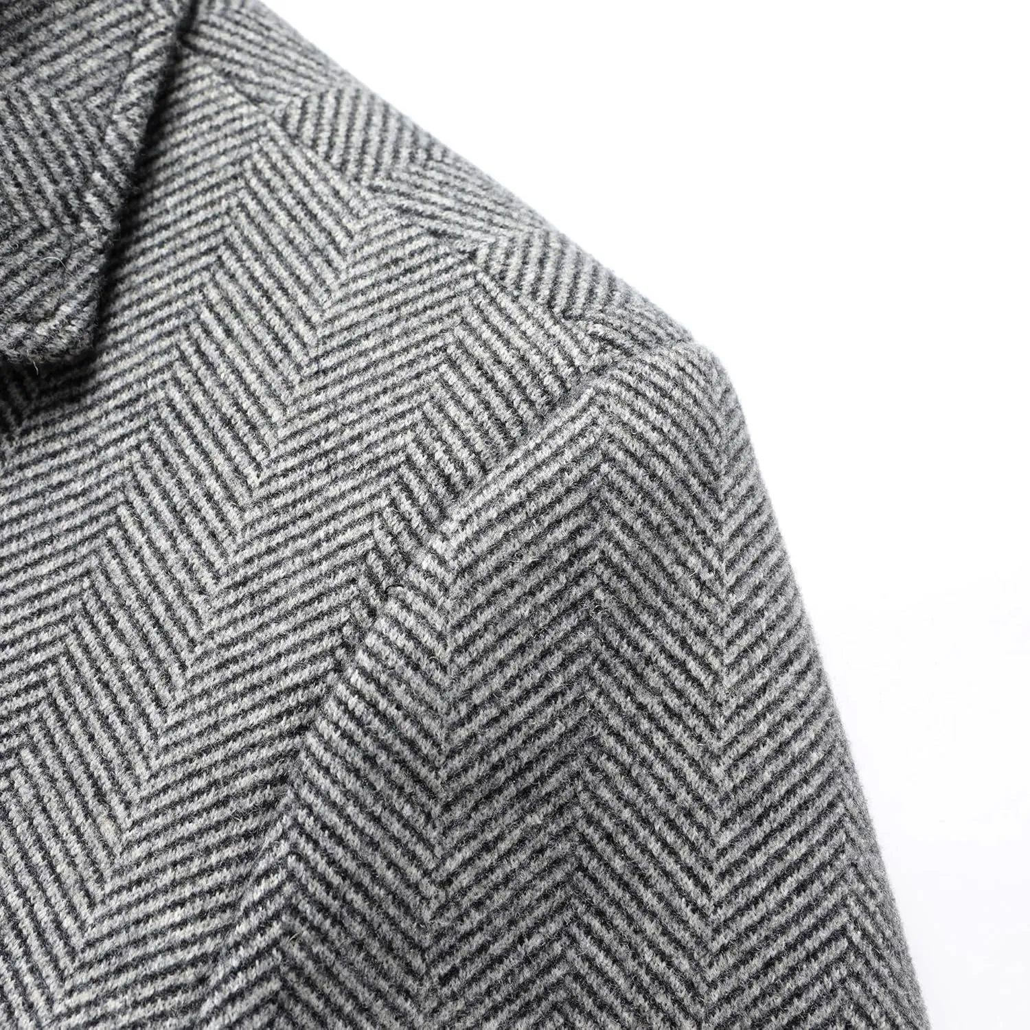 PRIJOUHE Men's Wool Trench Coat Single Breasted Slim Fit Mid-Length Notched Collar Winter Overcoat Quilted Pea Coats