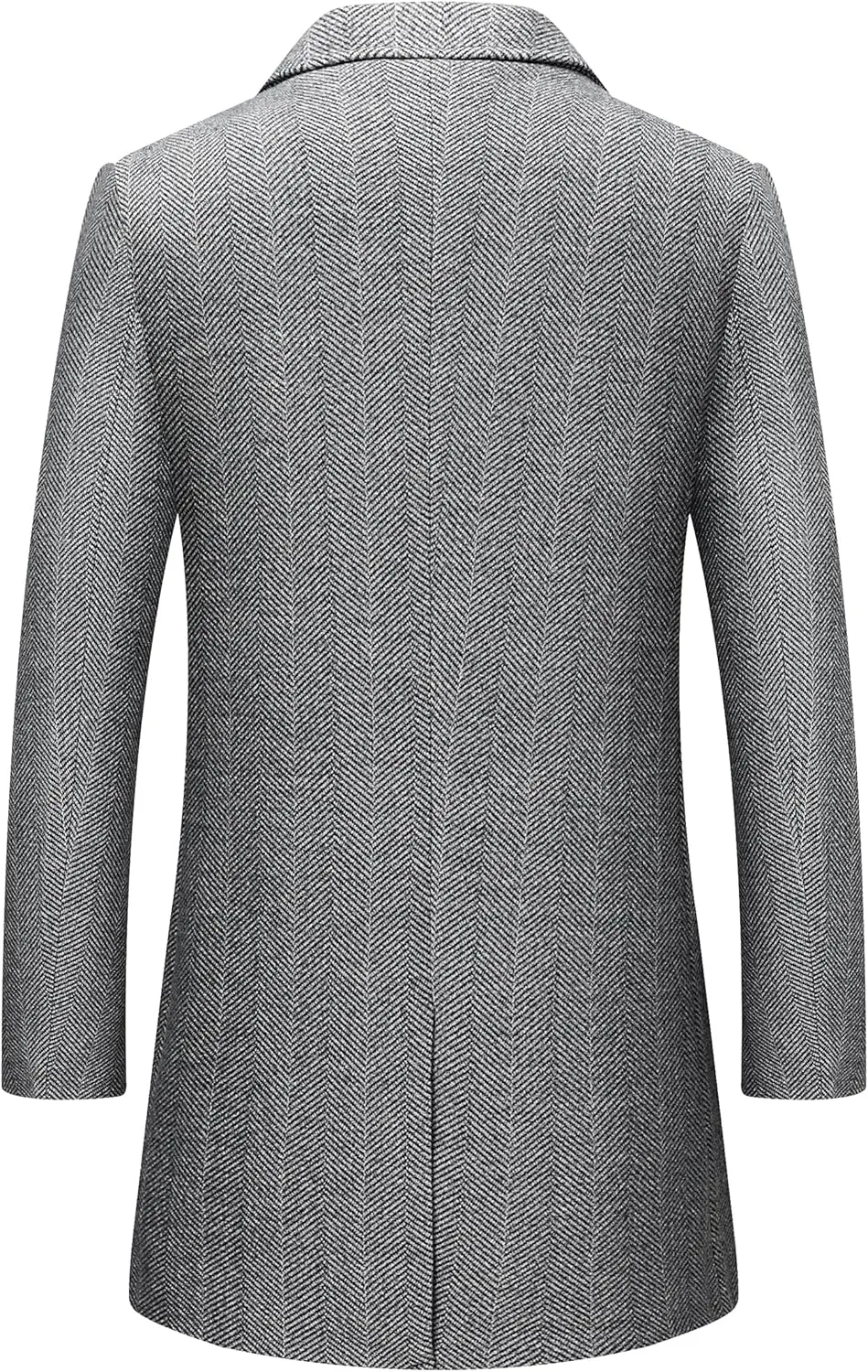 PRIJOUHE Men's Wool Trench Coat Single Breasted Slim Fit Mid-Length Notched Collar Winter Overcoat Quilted Pea Coats