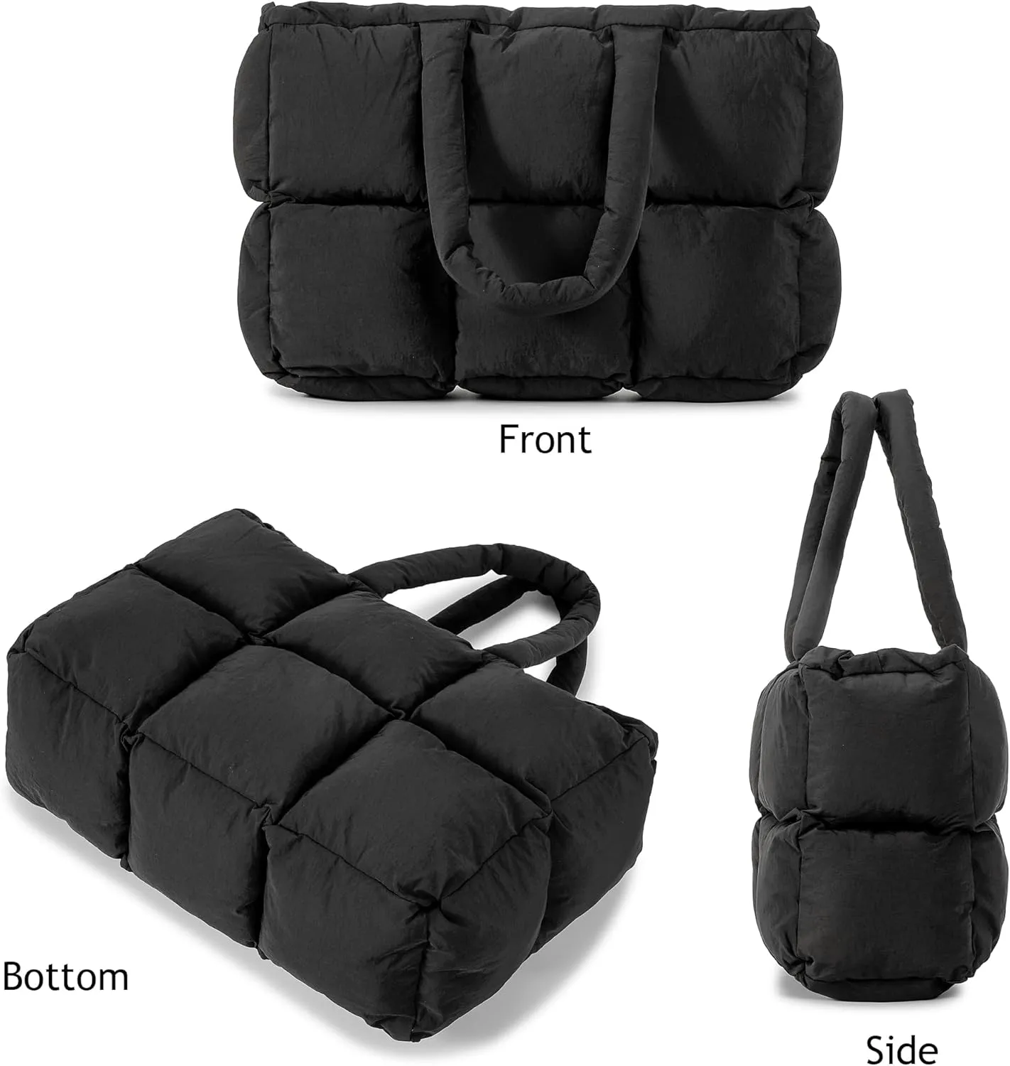 Puffer Tote Bag for Women, Large Quilted Puffy Handbag Lightweight Winter Down Padding Lattice Satchel Purse