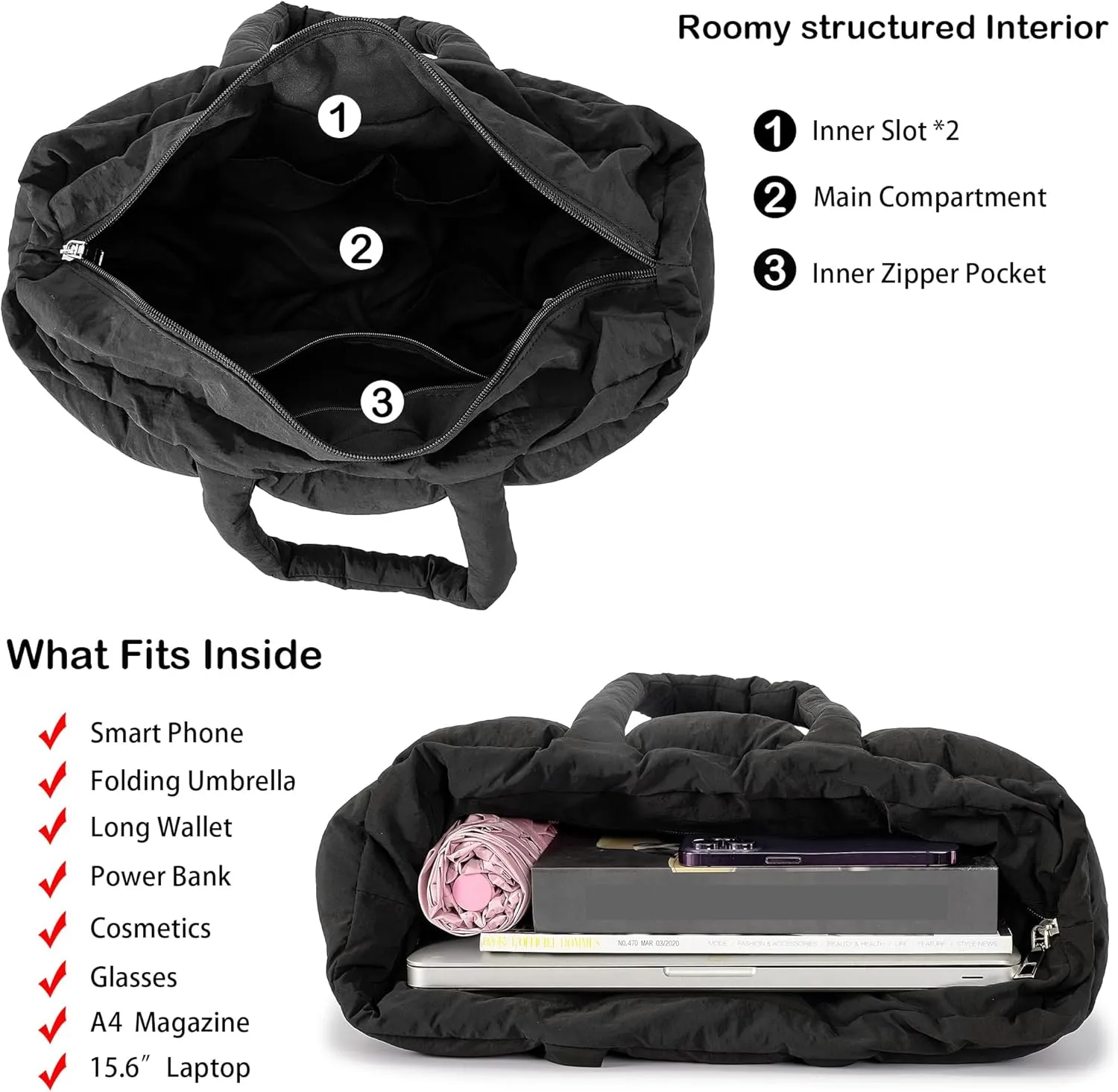Puffer Tote Bag for Women, Large Quilted Puffy Handbag Lightweight Winter Down Padding Lattice Satchel Purse