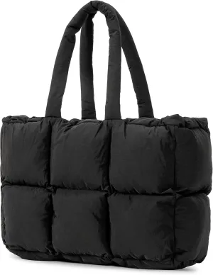 Puffer Tote Bag for Women, Large Quilted Puffy Handbag Lightweight Winter Down Padding Lattice Satchel Purse