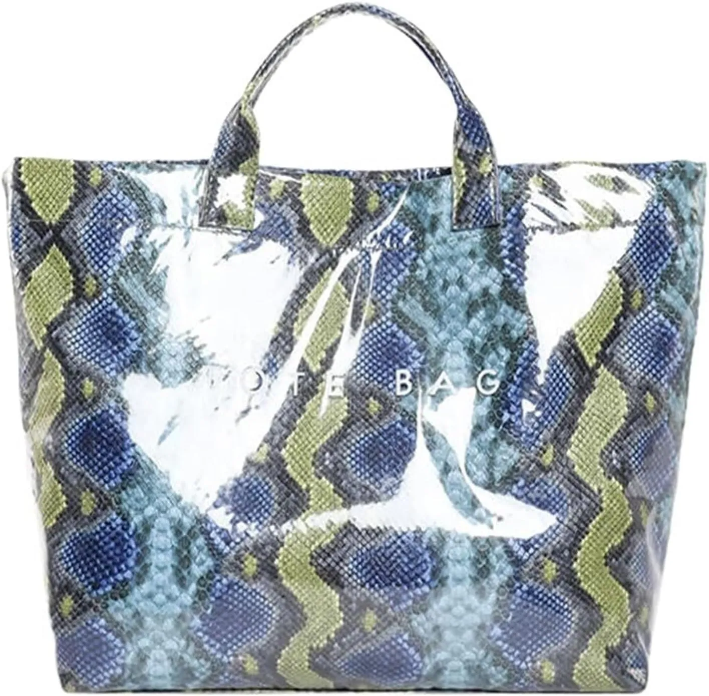 PVC Tote Bag for Women Snake Pattern Letter Print Large Tote Bag Clear Plastic Handbags Top Handle Bags