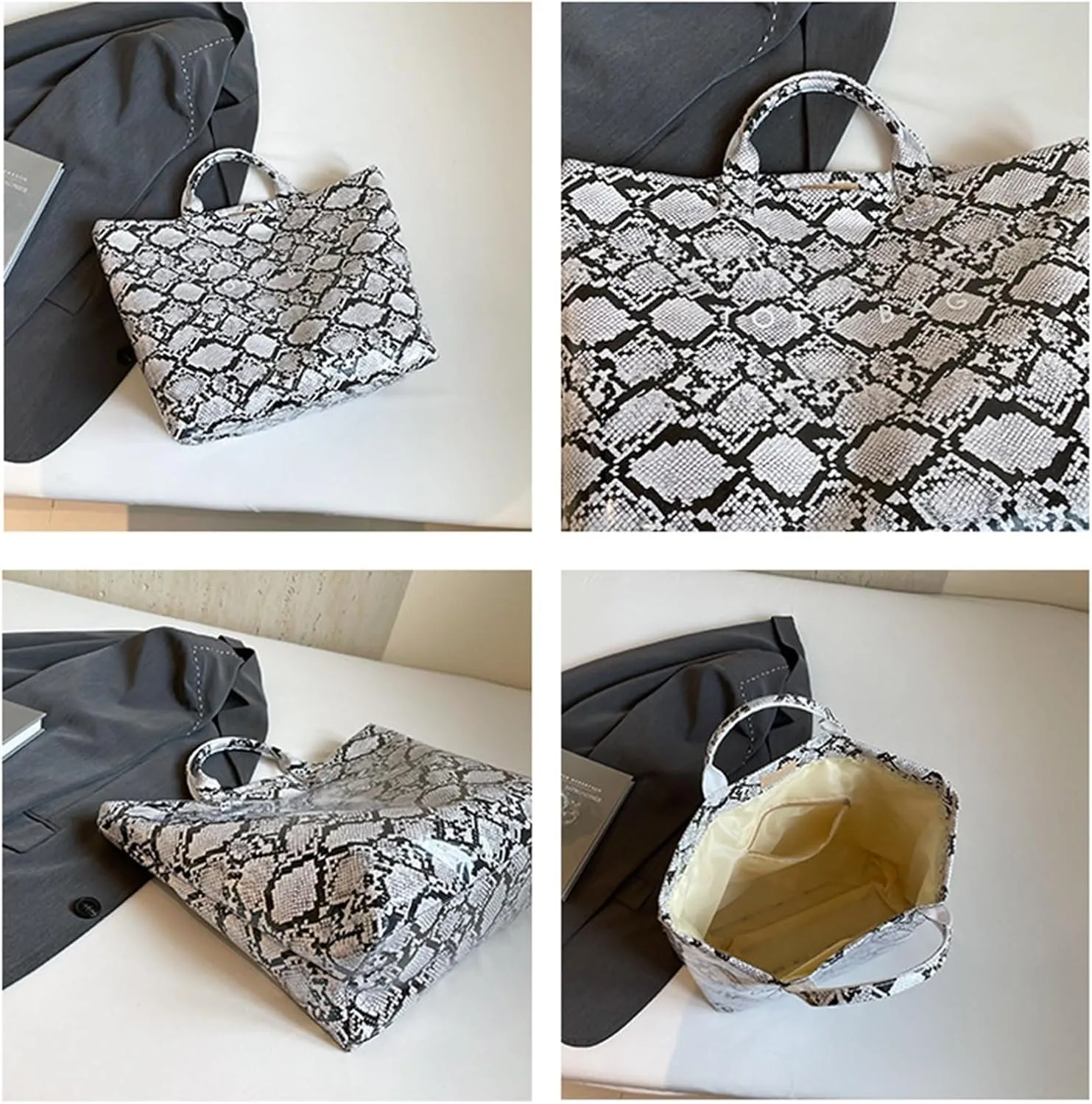 PVC Tote Bag for Women Snake Pattern Letter Print Large Tote Bag Clear Plastic Handbags Top Handle Bags