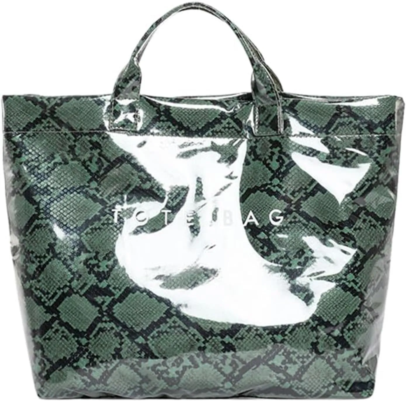 PVC Tote Bag for Women Snake Pattern Letter Print Large Tote Bag Clear Plastic Handbags Top Handle Bags