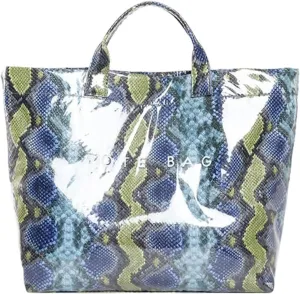 PVC Tote Bag for Women Snake Pattern Letter Print Large Tote Bag Clear Plastic Handbags Top Handle Bags