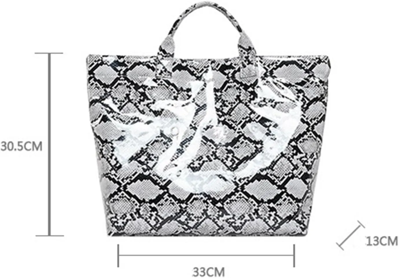 PVC Tote Bag for Women Snake Pattern Letter Print Large Tote Bag Clear Plastic Handbags Top Handle Bags