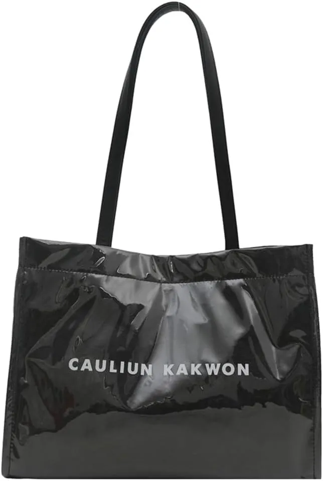 PVC Tote Bag Women Clear Trendy Totes Bags Plastic Carry All Bag Kraft Paper Hobo Shoulder Handbag for Work Travel