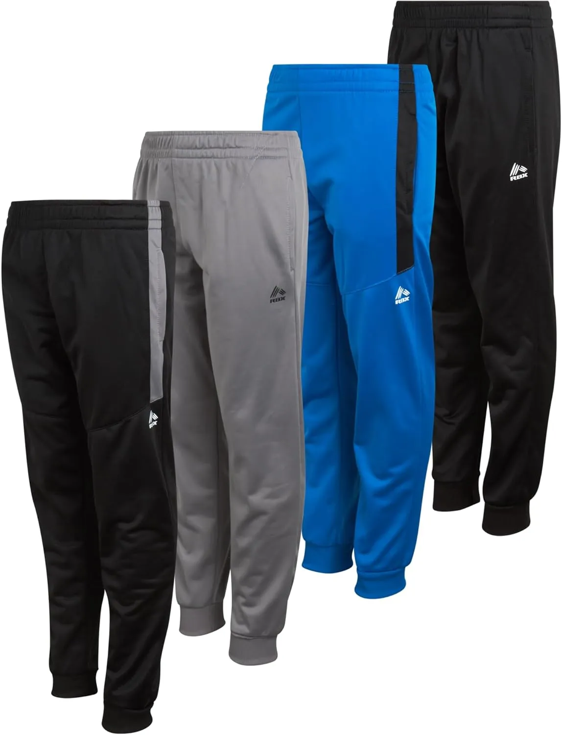 RBX Boys Sweatpants - 4 Pack Stretch Performance Tricot Activewear Boys Joggers Athletic Pants with Side Pockets (Size: 4-20)