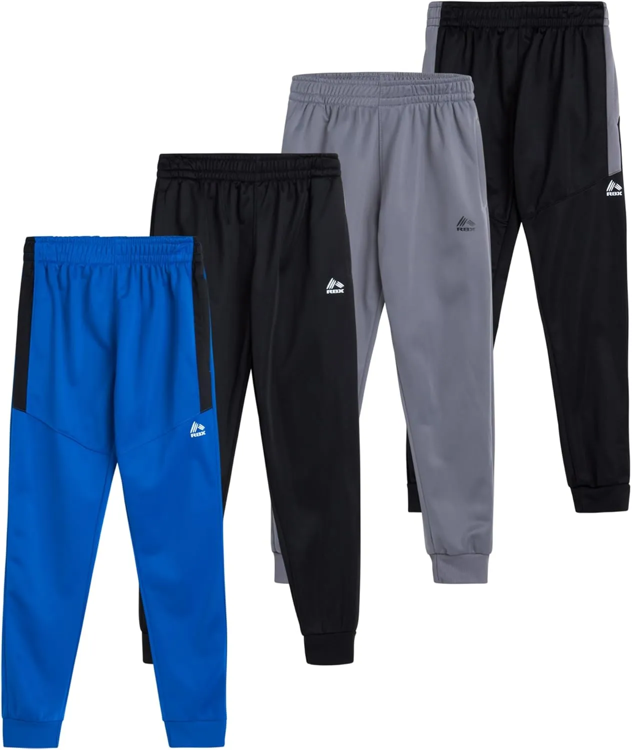 RBX Boys Sweatpants - 4 Pack Stretch Performance Tricot Activewear Boys Joggers Athletic Pants with Side Pockets (Size: 4-20)