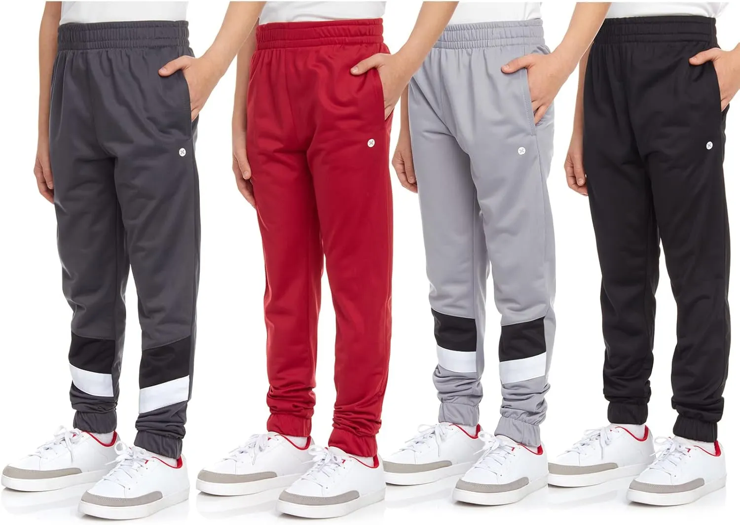 RBX Boys Sweatpants - 4 Pack Stretch Performance Tricot Activewear Boys Joggers Athletic Pants with Side Pockets (Size: 4-20)