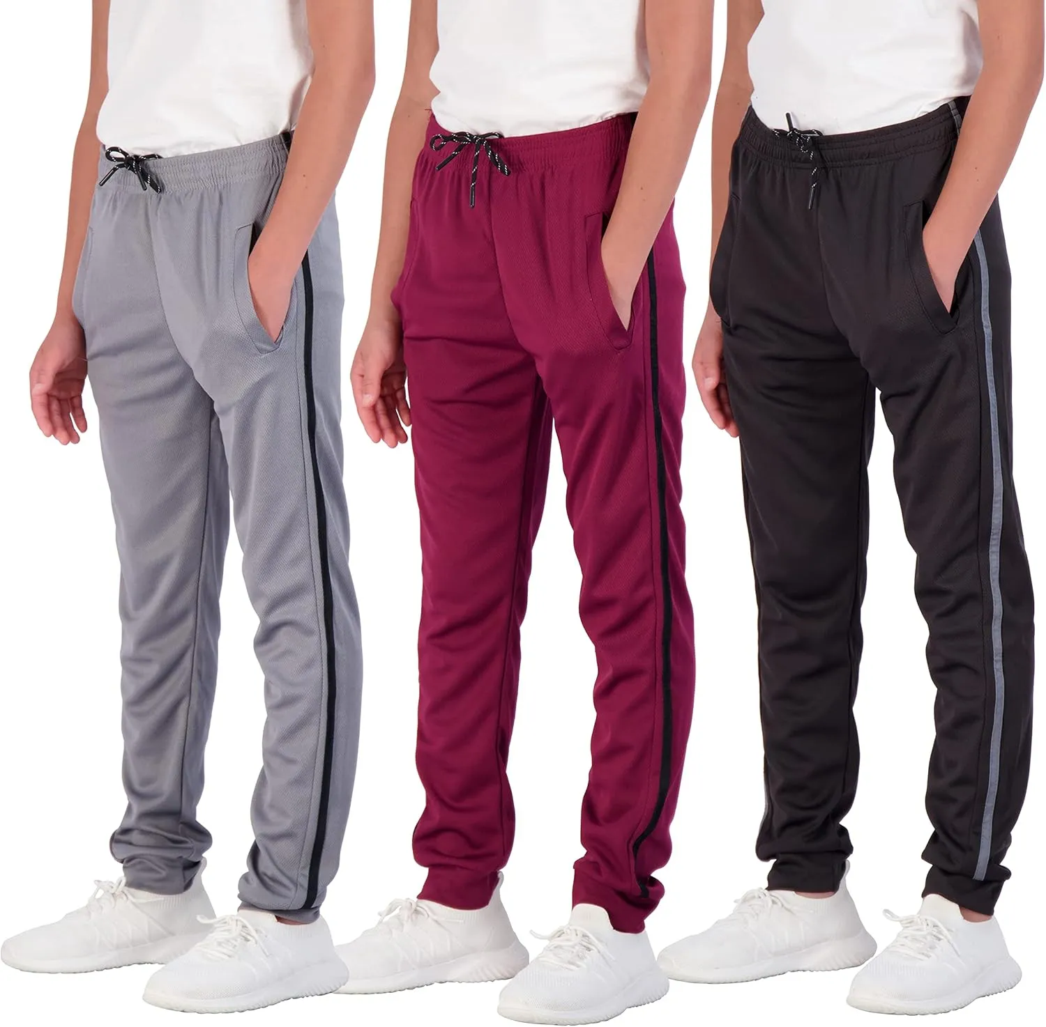 Real Essentials 3 Pack: Boy's Mesh Active Athletic Casual Jogger Sweatpants with Pockets