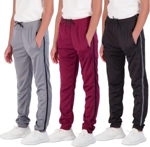 Real Essentials 3 Pack: Boy's Mesh Active Athletic Casual Jogger Sweatpants with Pockets