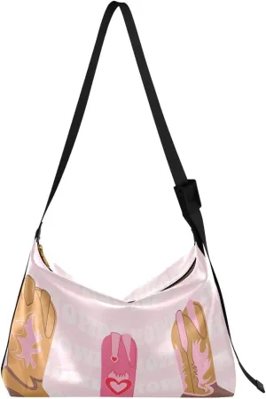 Retro Colourful Cowgirl Boots Hobo Crossbody Bags for Women Leather Large Shoulder Bag Cross Body Trendy Womens Tote Bags Handbag for Travel Shopping