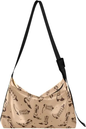 Retro Cowgirl Boots Hobo Crossbody Bags for Women Leather Large Shoulder Bag Cross Body Trendy Womens Tote Bags Handbag for Work Travel Shopping