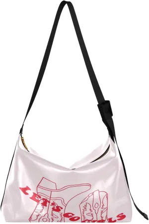 Retro Linear Cowgirl Boots Hobo Crossbody Bags for Women Leather Large Shoulder Bag Cross Body Pink Trendy Womens Tote Bags Handbag for Travel Shopping