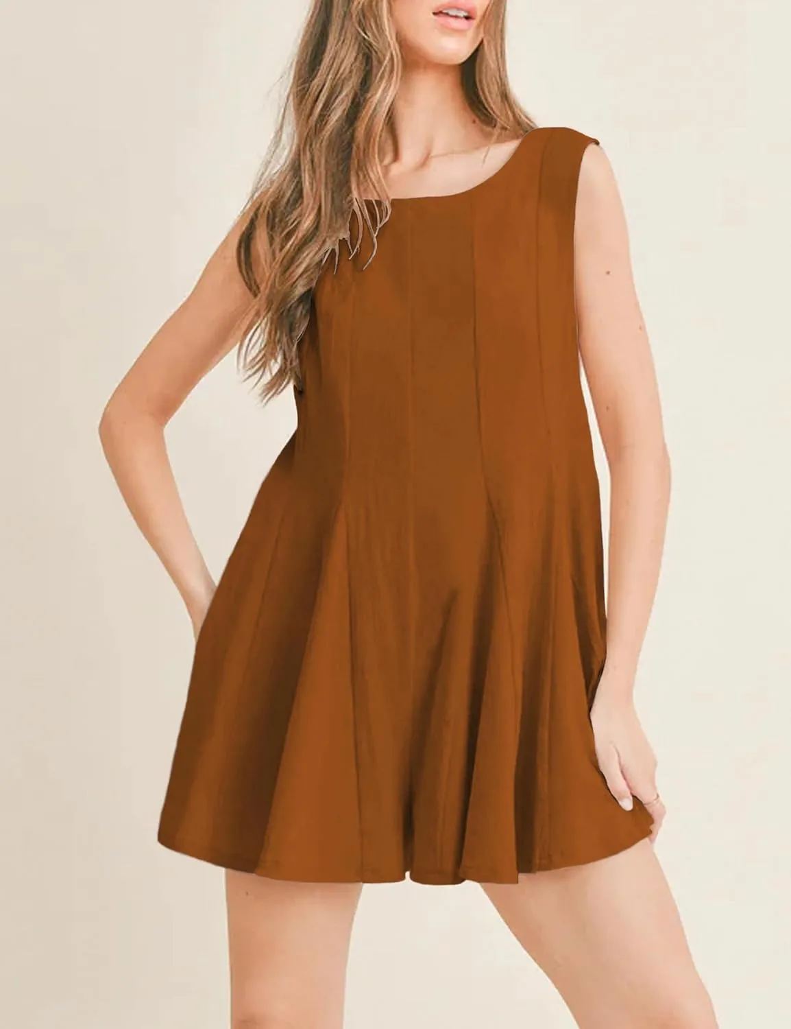 Rompers for Women Casual Sleeveless Jumpsuits Summer Loose Onesie Romper Dress with Pockets