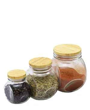 Round 3 Piece Borosilicate Canister With Bamboo Lid - Clear