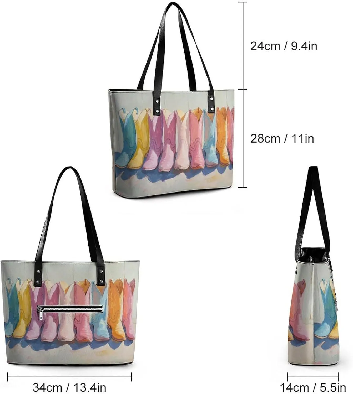 Rows of Cowgirl Boots Women Soft Leather Handbags Tote Purses Shoulder Bucket Bags