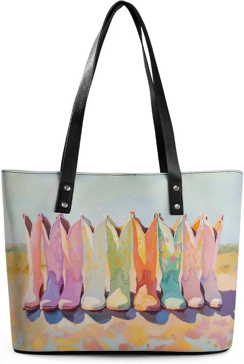 Rows of Cowgirl Boots Women Soft Leather Handbags Tote Purses Shoulder Bucket Bags