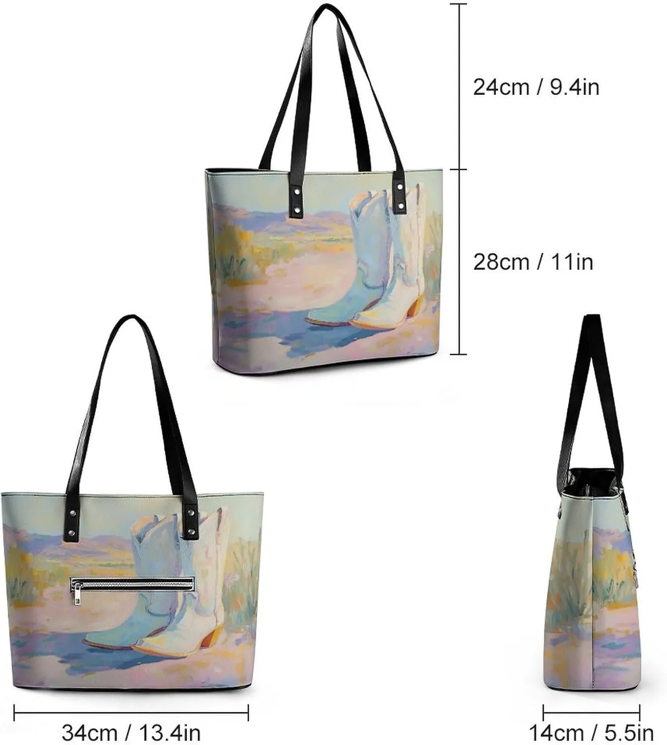 Rows of Cowgirl Boots Women Soft Leather Handbags Tote Purses Shoulder Bucket Bags