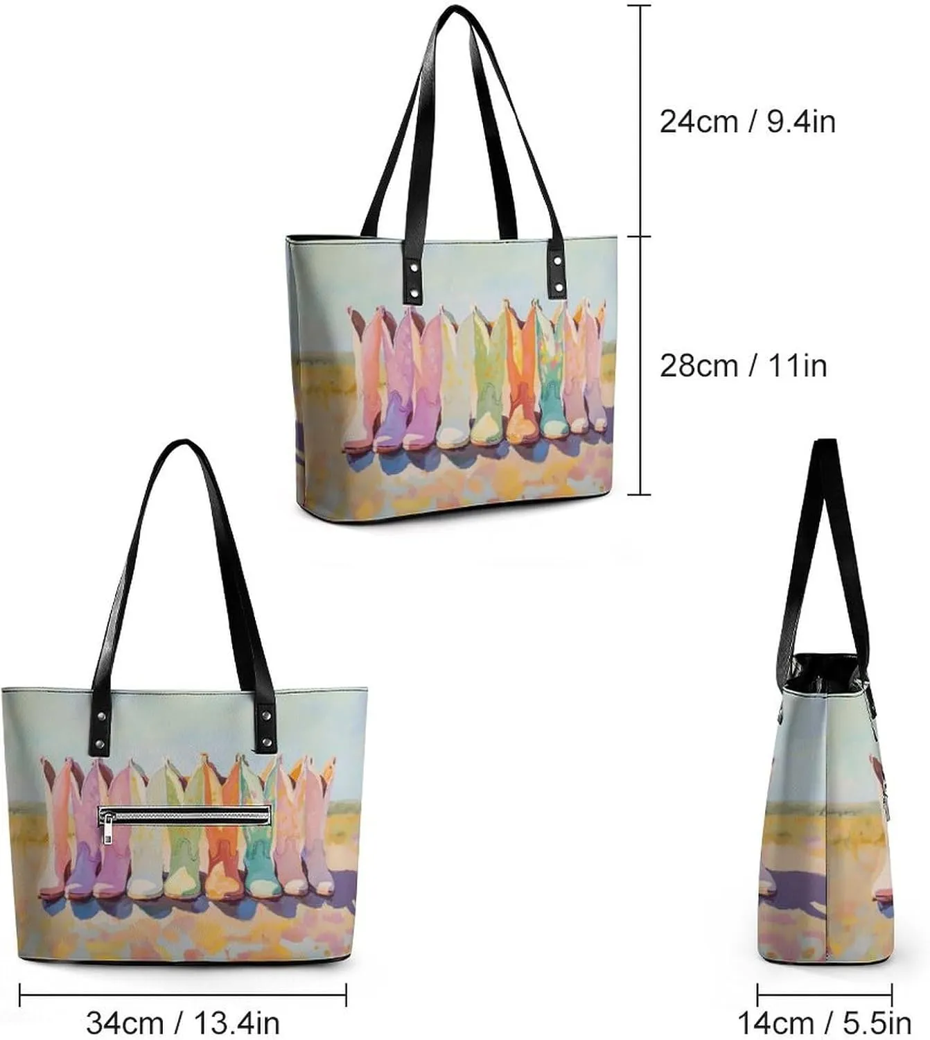 Rows of Cowgirl Boots Women Soft Leather Handbags Tote Purses Shoulder Bucket Bags