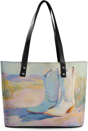 Rows of Cowgirl Boots Women Soft Leather Handbags Tote Purses Shoulder Bucket Bags