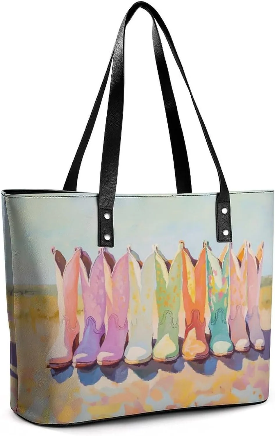 Rows of Cowgirl Boots Women Soft Leather Handbags Tote Purses Shoulder Bucket Bags
