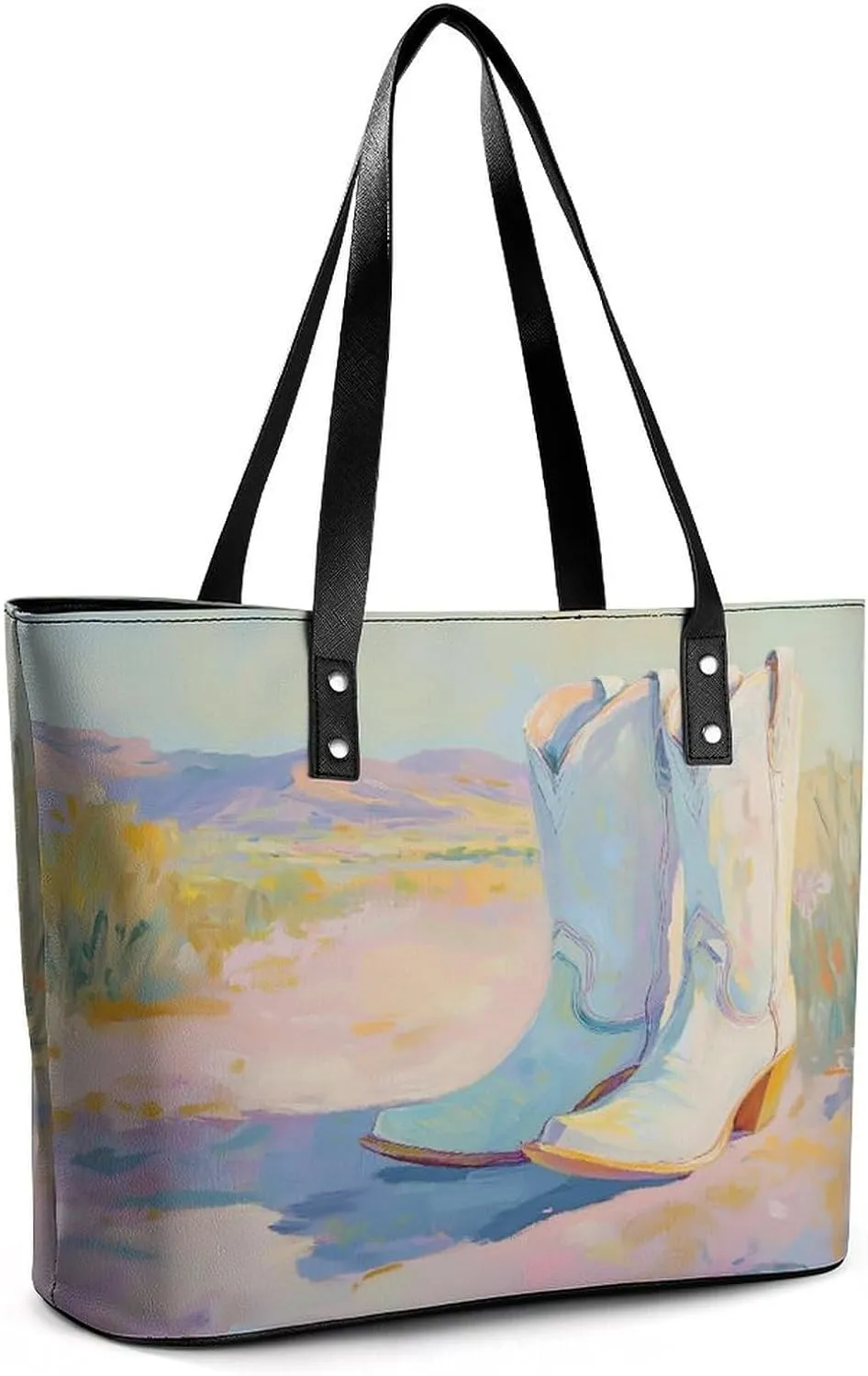 Rows of Cowgirl Boots Women Soft Leather Handbags Tote Purses Shoulder Bucket Bags
