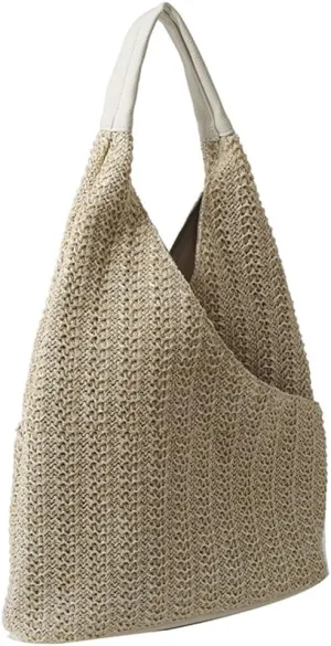 Rungion Straw Beach Shoulder Bags for Women Large Handmade Woven Bucket Totes Purse Summer Vacation Top Handle Handbags