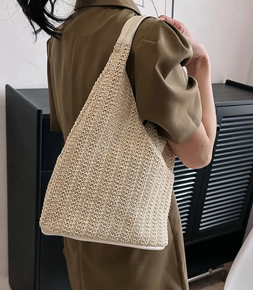 Rungion Straw Beach Shoulder Bags for Women Large Handmade Woven Bucket Totes Purse Summer Vacation Top Handle Handbags