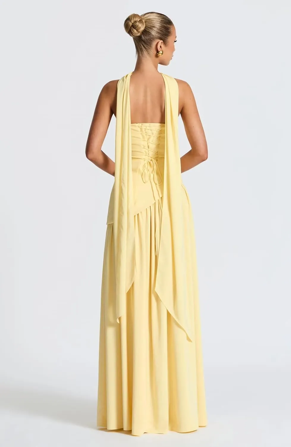 Satin Halter Bridesmaid Dresses for Wedding Strapless A Line Prom Dress with Scarf Long Formal Maxi Dress with Slit