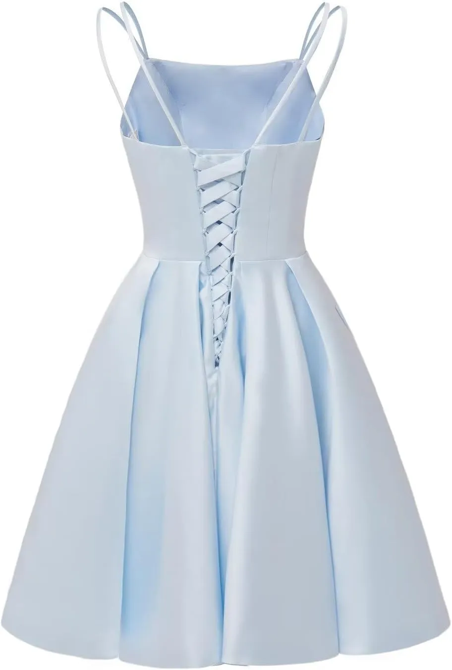 Satin Homecoming Dresses for Teens 2025 Spaghetti Straps A-line Square Neck Short Prom Dresses with Pockets