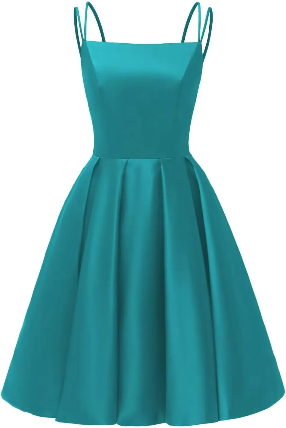 Satin Homecoming Dresses for Teens 2025 Spaghetti Straps A-line Square Neck Short Prom Dresses with Pockets