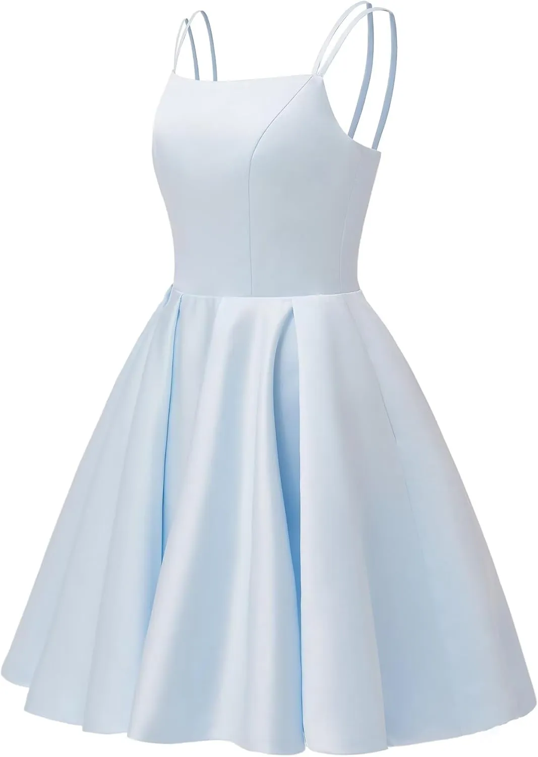 Satin Homecoming Dresses for Teens 2025 Spaghetti Straps A-line Square Neck Short Prom Dresses with Pockets