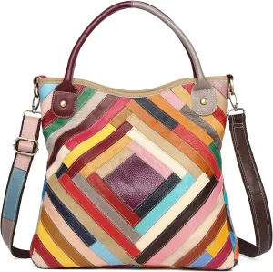 Segater Womens Genuine Leather Tote Multicolor Handbag Random Color matching Hobo Crossbody Shoulder Bag Top-handle Purses Fashion Satchels