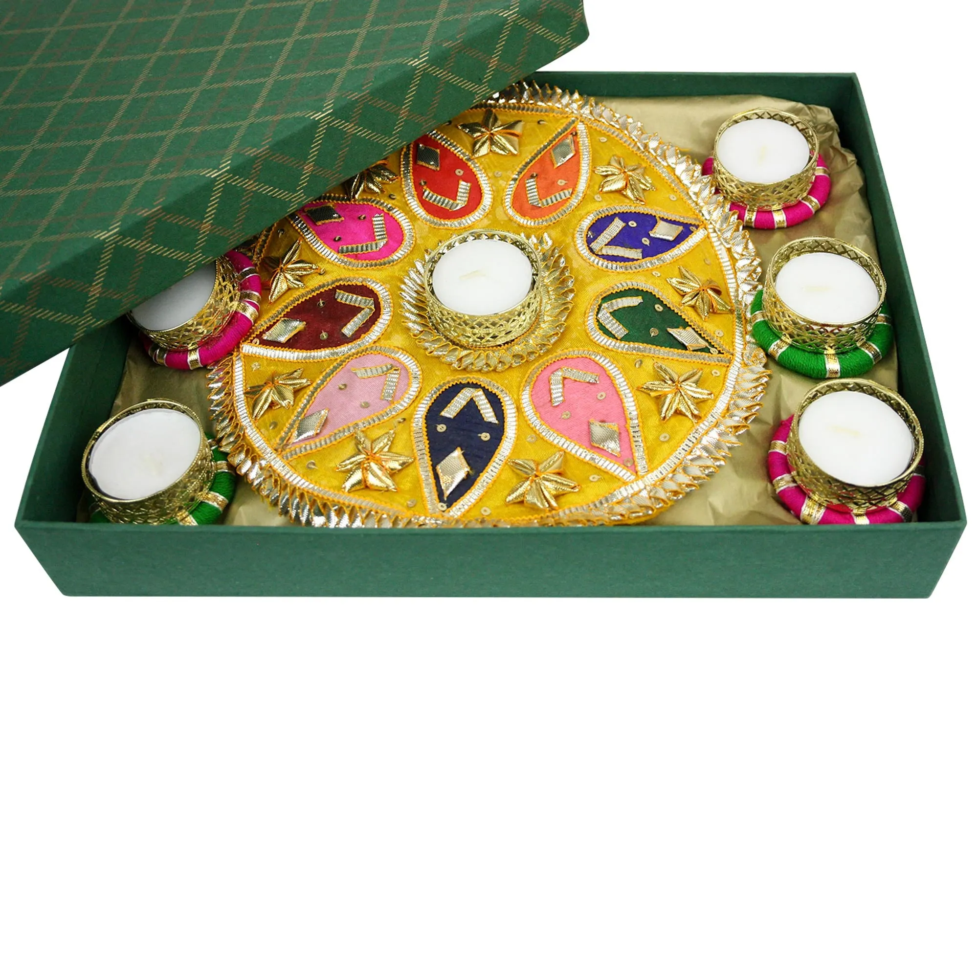 Set of 7 Traditional Gota Rangoli Gota Diya Tea Light Candles