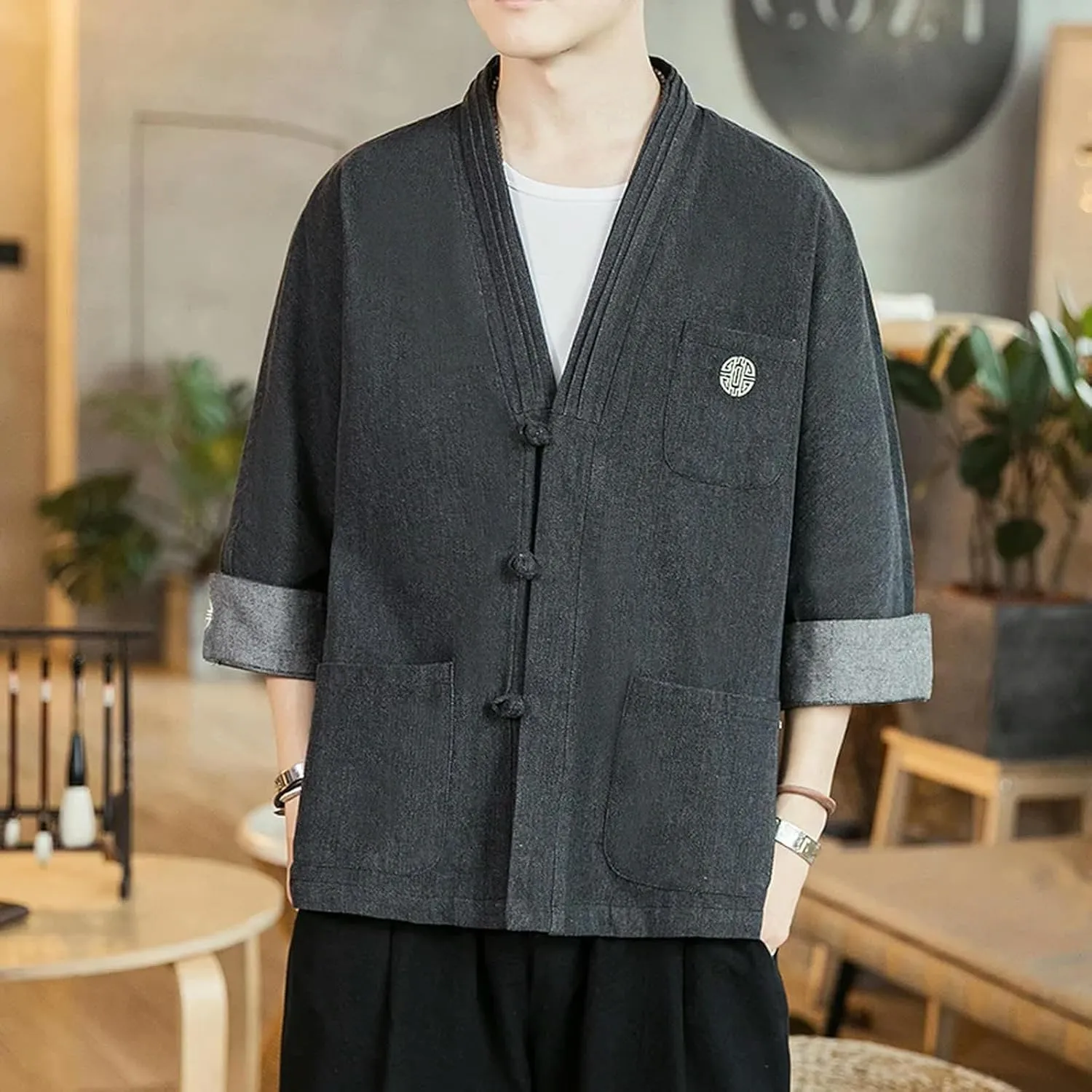 Shirt Kimono Haori Samurai Robes Gown Chinese Cardigan Jackets Retro Tops Fashion Denim Coats Casual Blouse