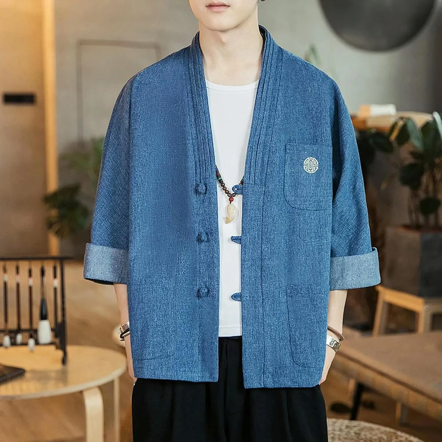 Shirt Kimono Haori Samurai Robes Gown Chinese Cardigan Jackets Retro Tops Fashion Denim Coats Casual Blouse