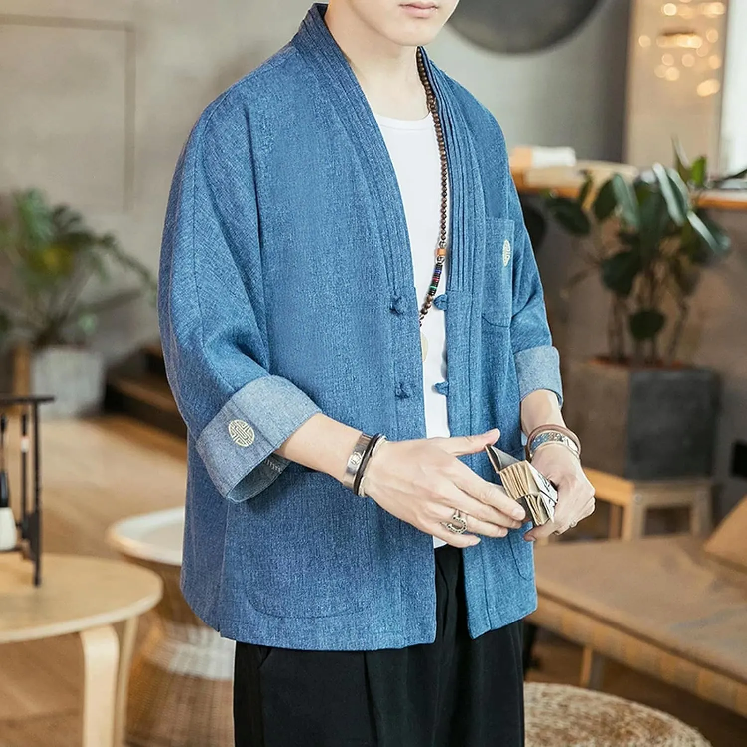 Shirt Kimono Haori Samurai Robes Gown Chinese Cardigan Jackets Retro Tops Fashion Denim Coats Casual Blouse