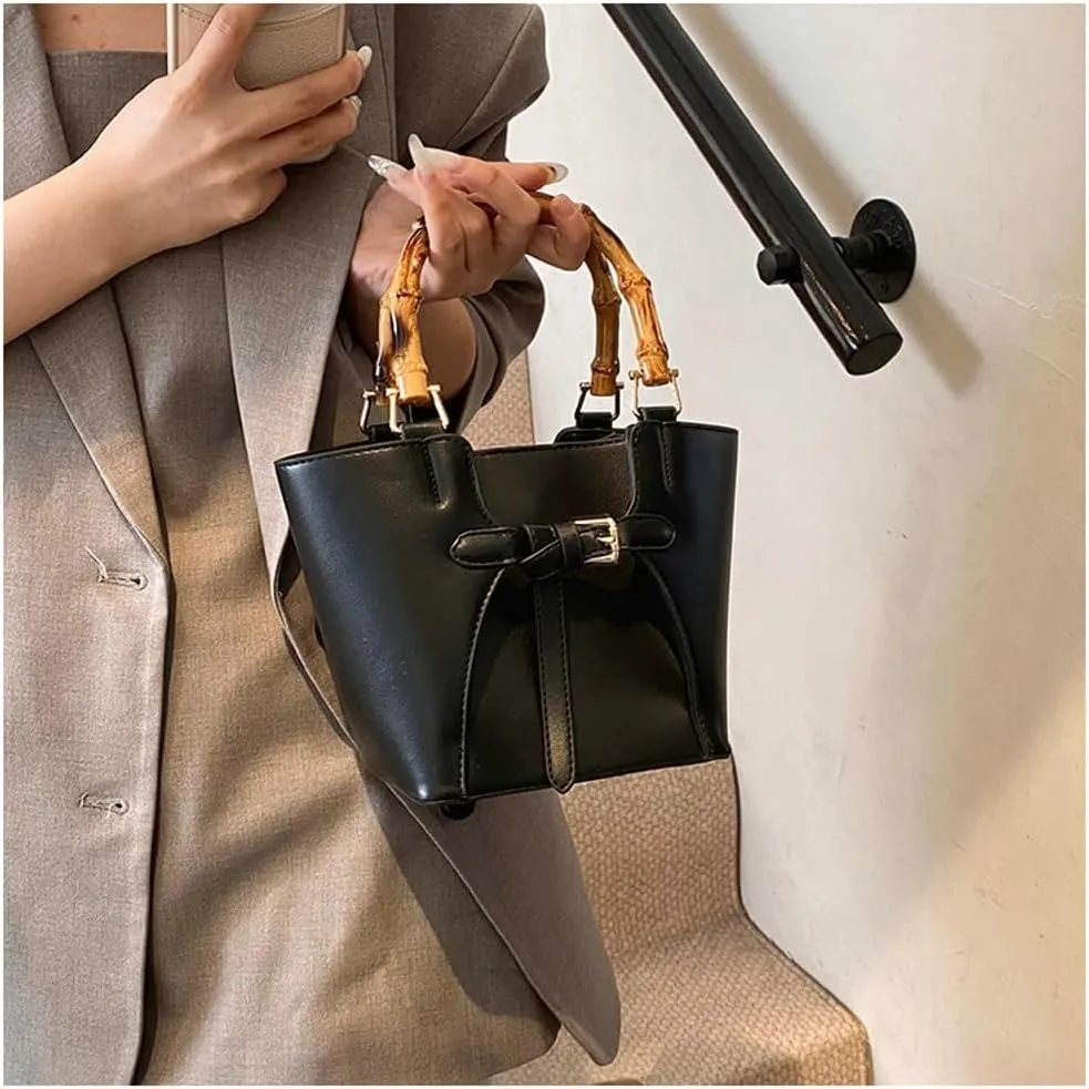 Slouchy PU Leather Bucket Bag Women Crescent Hobo Bags Trendy Crossbody Purse Satchels Shoulder Bag Top-handle Tote Handbag