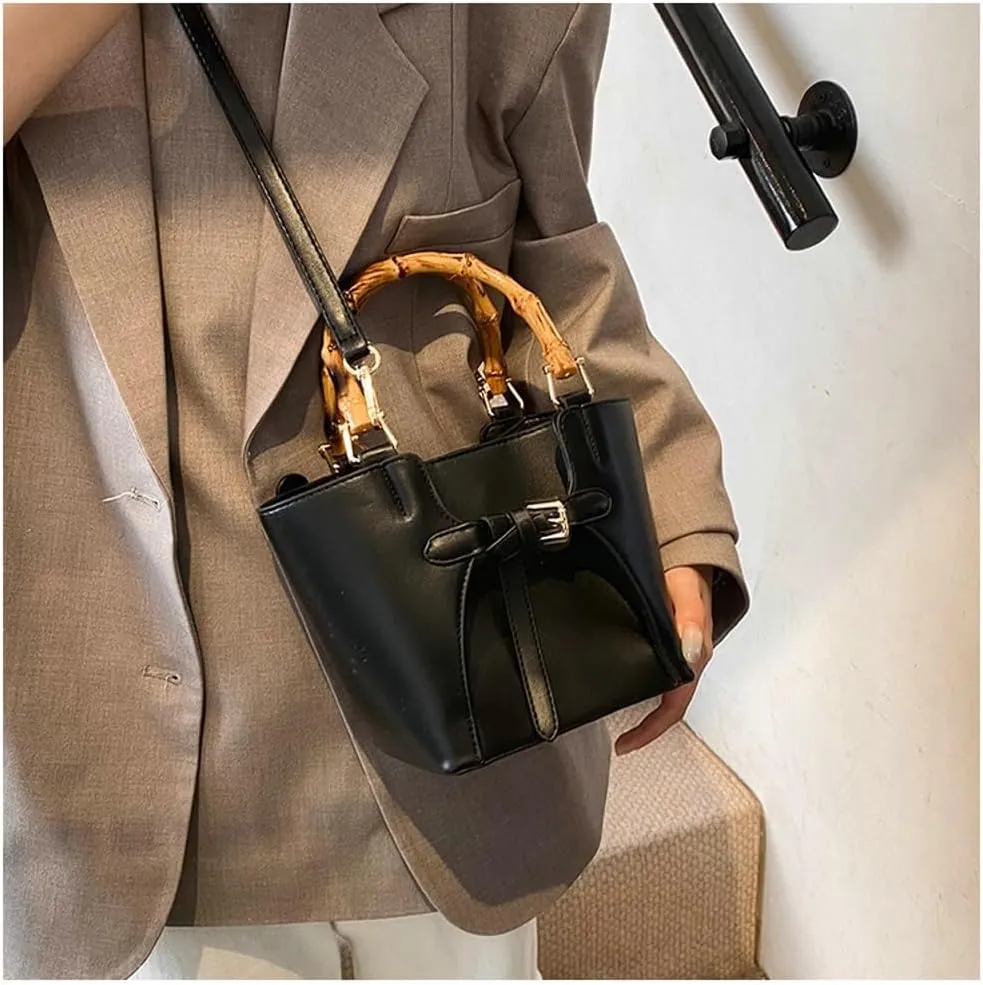 Slouchy PU Leather Bucket Bag Women Crescent Hobo Bags Trendy Crossbody Purse Satchels Shoulder Bag Top-handle Tote Handbag